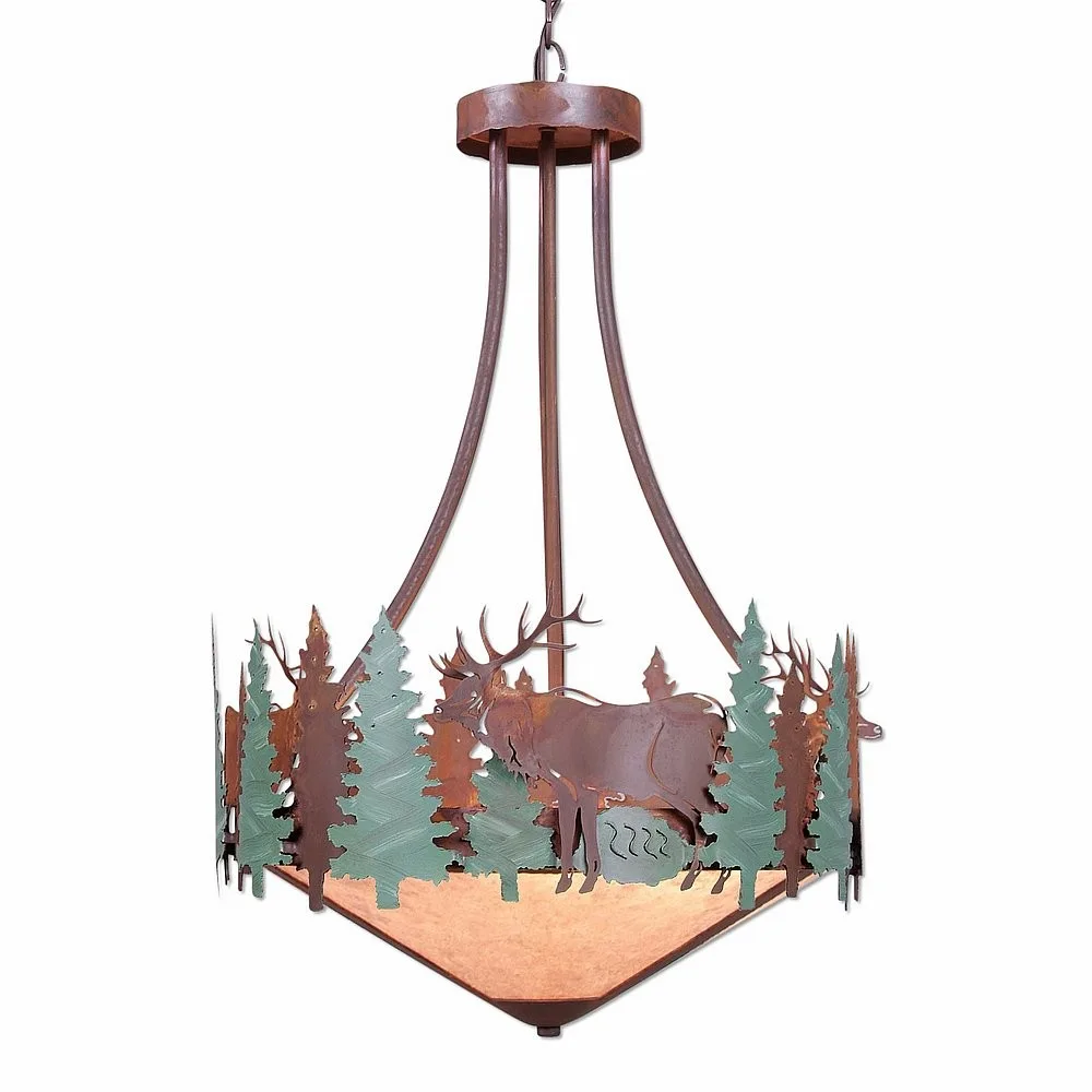 Crestline-Elk Three Light Chandelier in Pine Green/Rust Patina