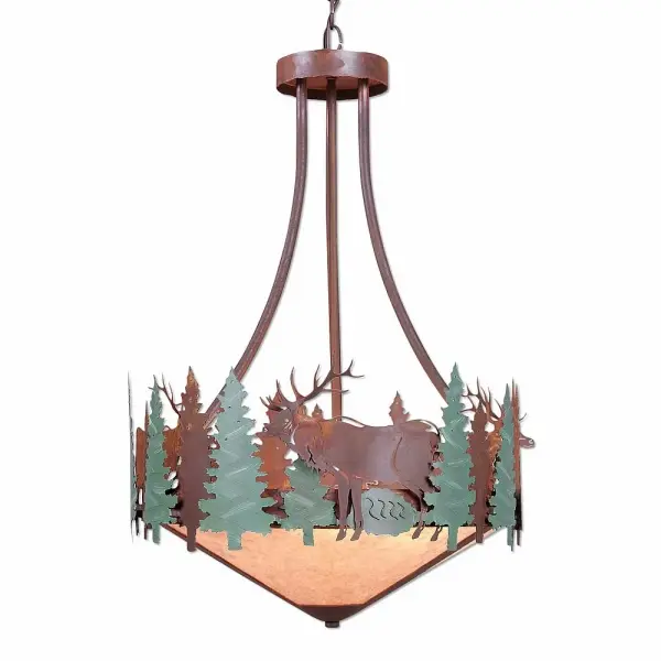 Crestline-Elk Three Light Chandelier in Pine Green/Rust Patina