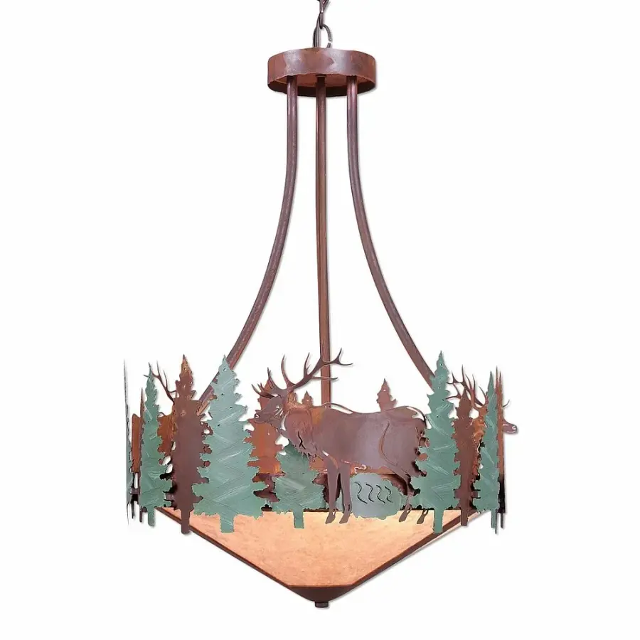 Crestline-Elk Three Light Chandelier in Pine Green/Rust Patina