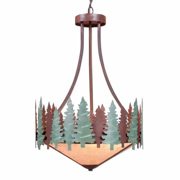 Crestline Pine Tree Three Light Chandelier in Pine Green with Rust Patina