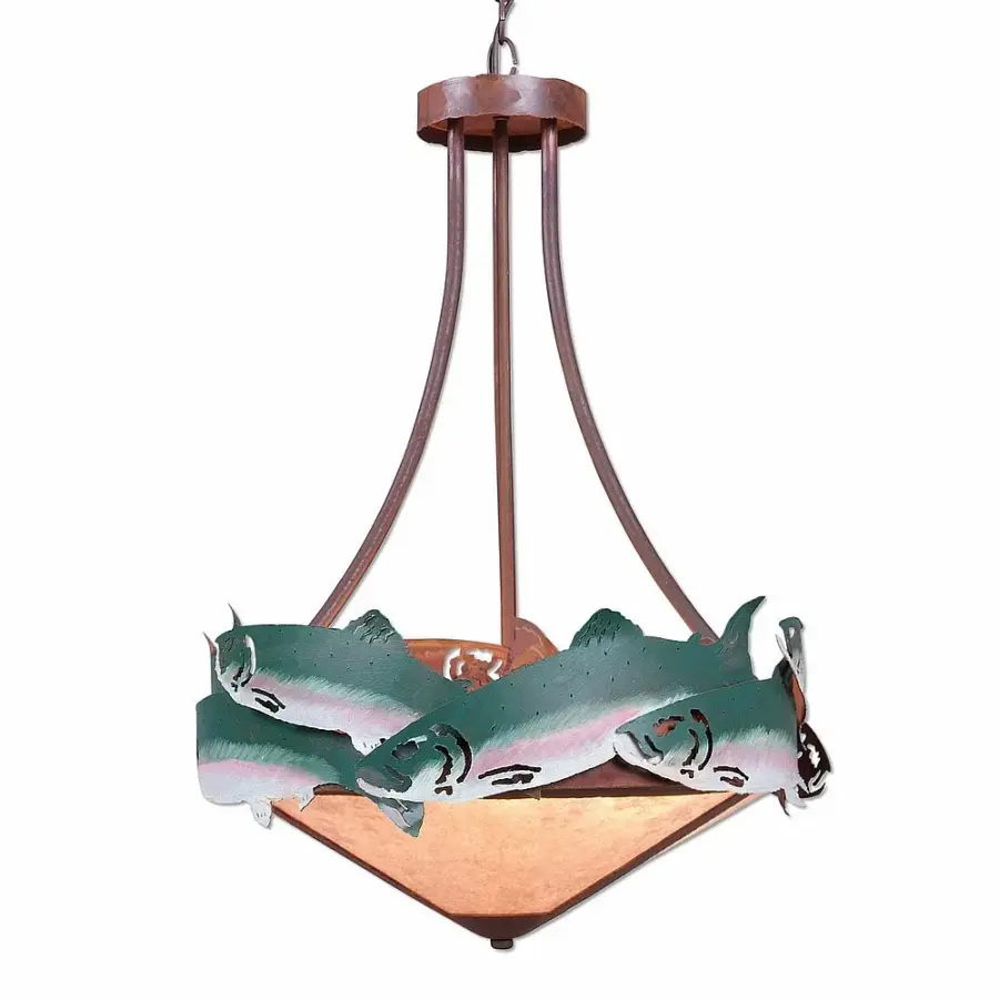 Crestline-Trout Three Light Chandelier in Fish/Rust Patina