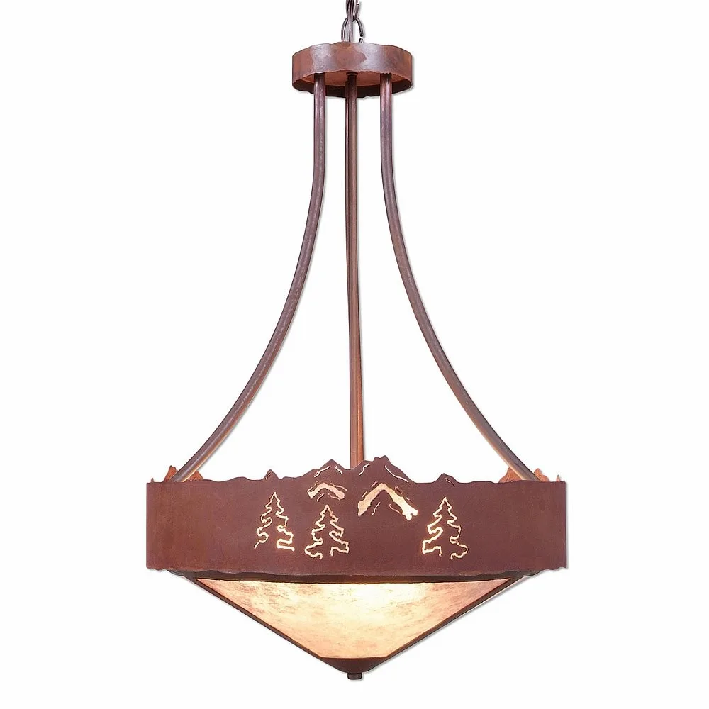 Ridgemont-Mountain-Pine Cutout Three Light Chandelier in Rust Patina