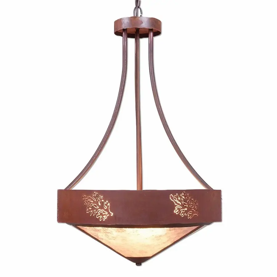 Ridgemont Cedar Bough Cutout Three Light Chandelier in Rust Patina