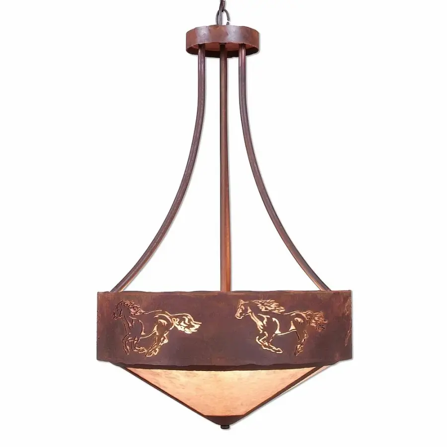 Ridgemont Horse Cutout Three Light Chandelier in Rust Patina
