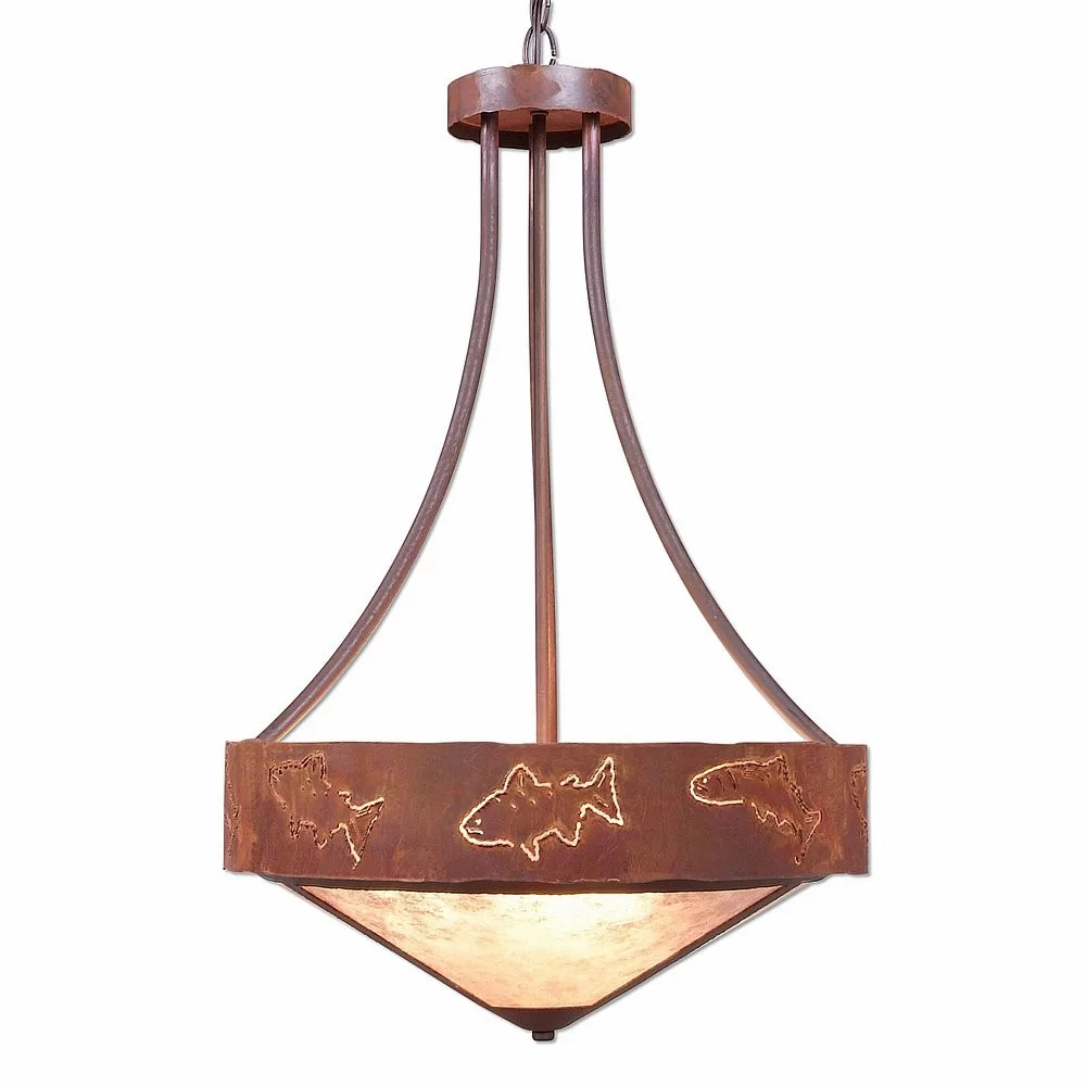 Ridgemont-Fish Cutout Three Light Chandelier in Rust Patina
