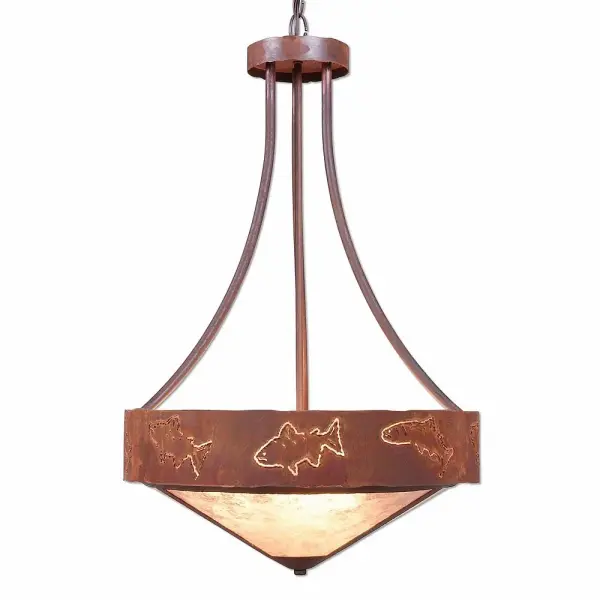 Ridgemont Fish Cutout Three Light Chandelier in Rust Patina