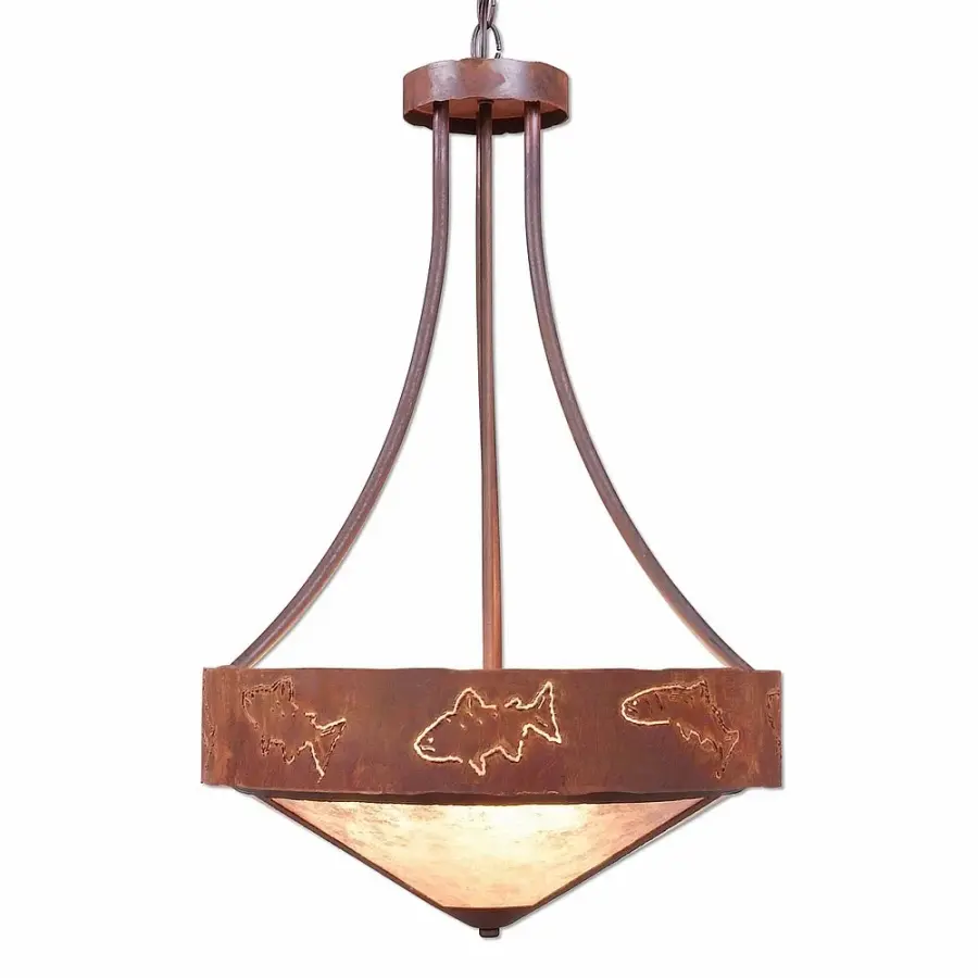 Ridgemont Fish Cutout Three Light Chandelier in Rust Patina