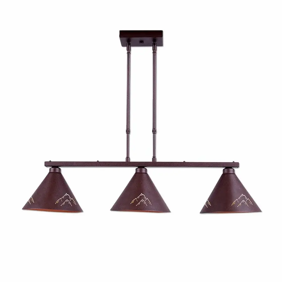 Canyon Mountain Cutout 3-Light Island Pendant in Rustic Brown