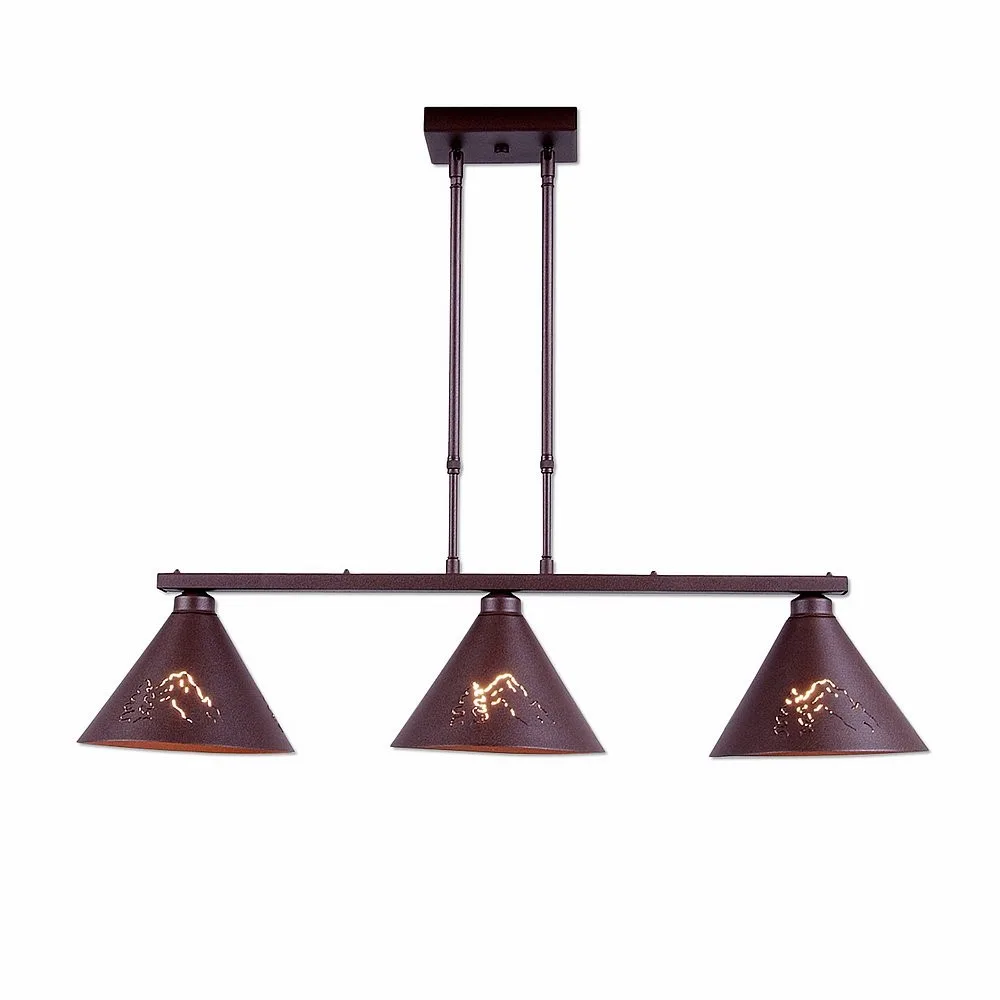 Canyon-Mountain-Pine Cutout Two Light Island Pendant in Rustic Brown
