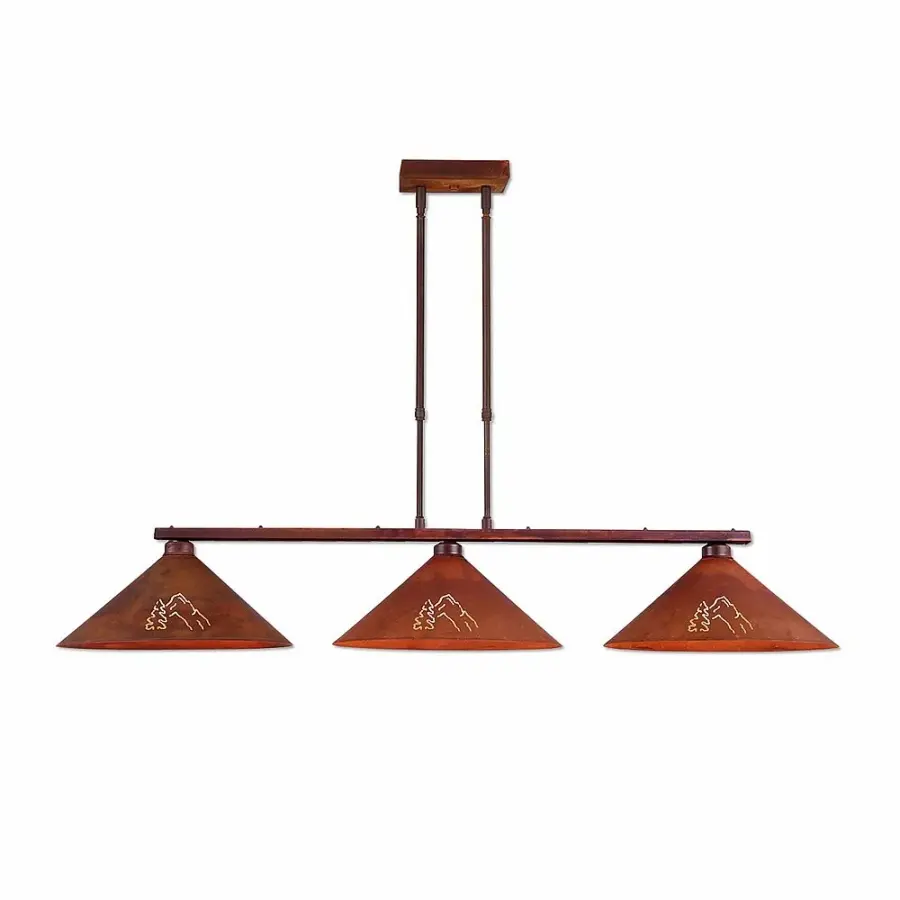Canyon-Mountain-Pine Cutout Three Light Island Pendant