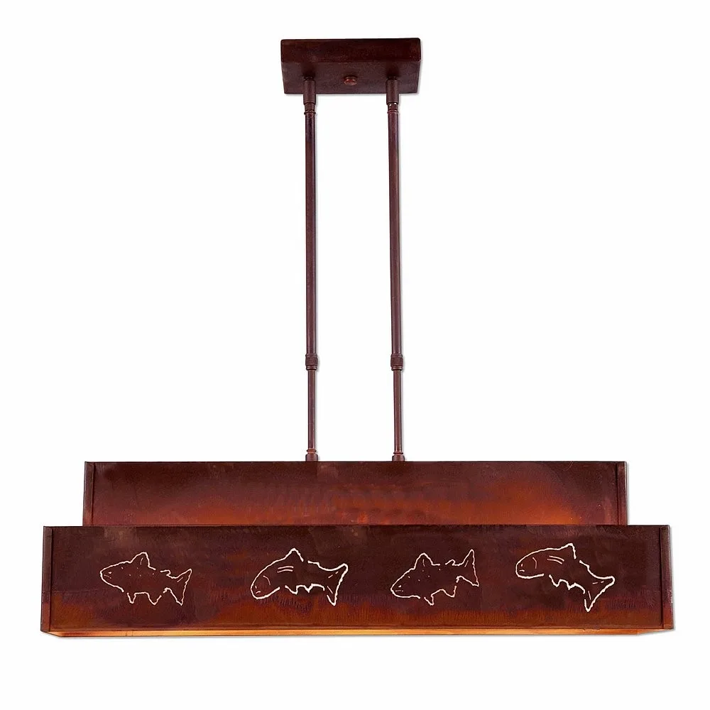 Ridgemont-Fish Cutout Three Light Island Pendant in Rust Patina