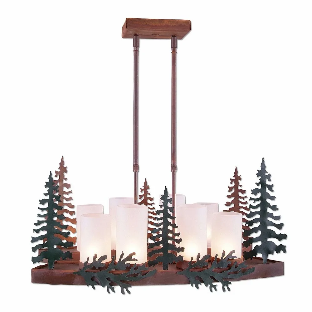 Wisley-Cedar Tree 14 Light Island Pendant in Cedar Green-Rust Patina