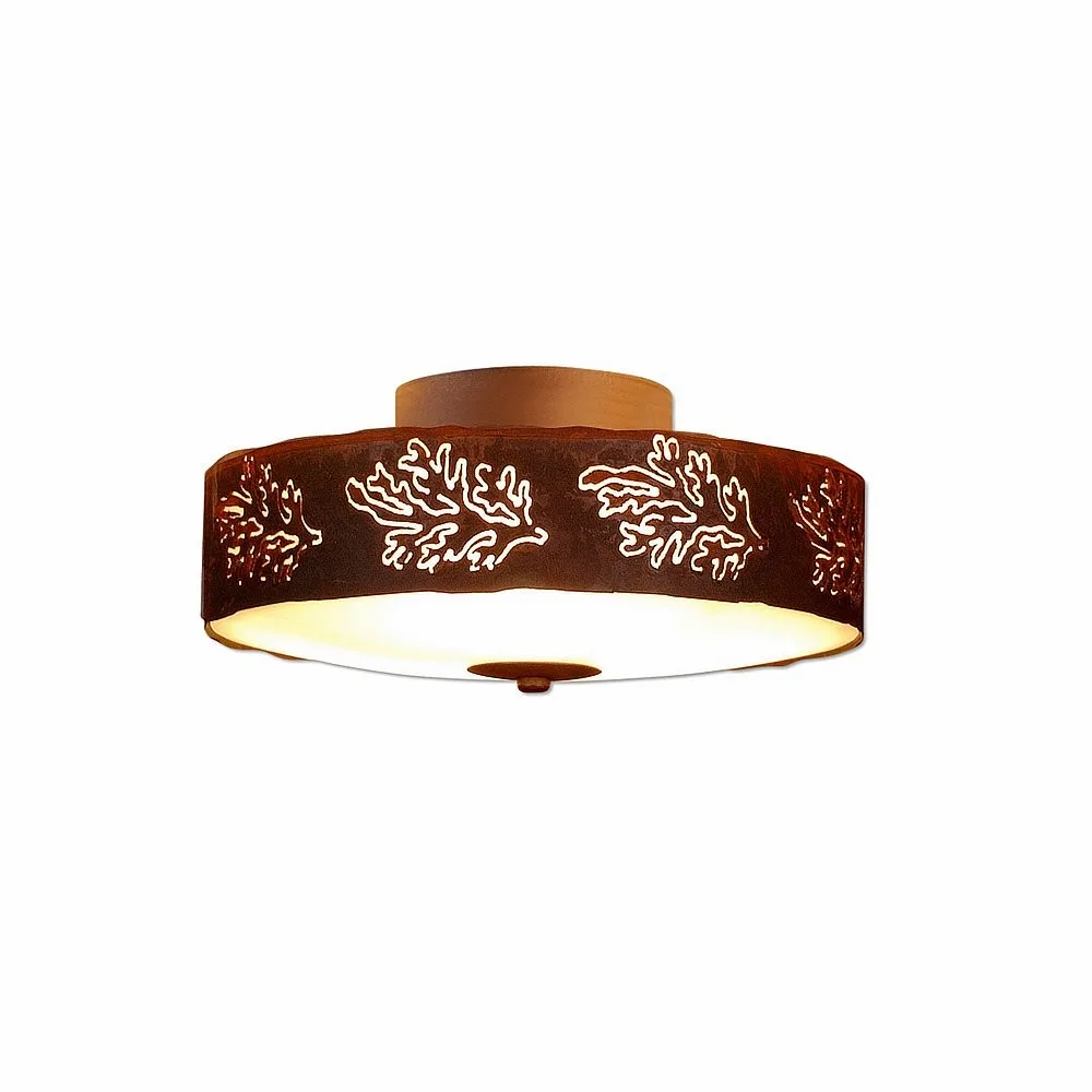 Ridgemont-Cedar Bough Cutout Three Light Close-to-Ceiling Light in Rust Patina