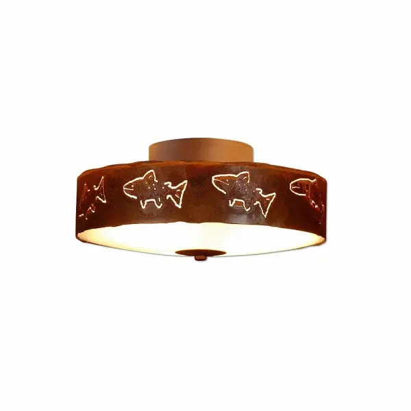 Ridgemont Fish Cutout Three Light Semi-Flush Mount in Rust Patina
