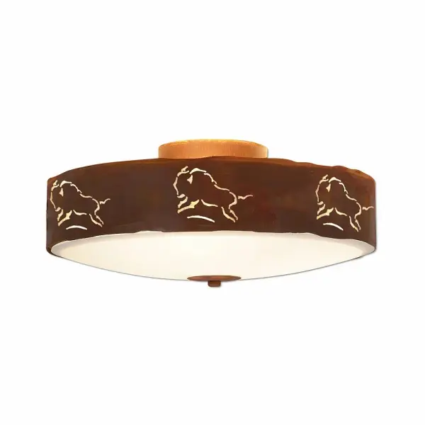 Ridgemont Bison Three Light Semi-Flush Mount in Rust Patina