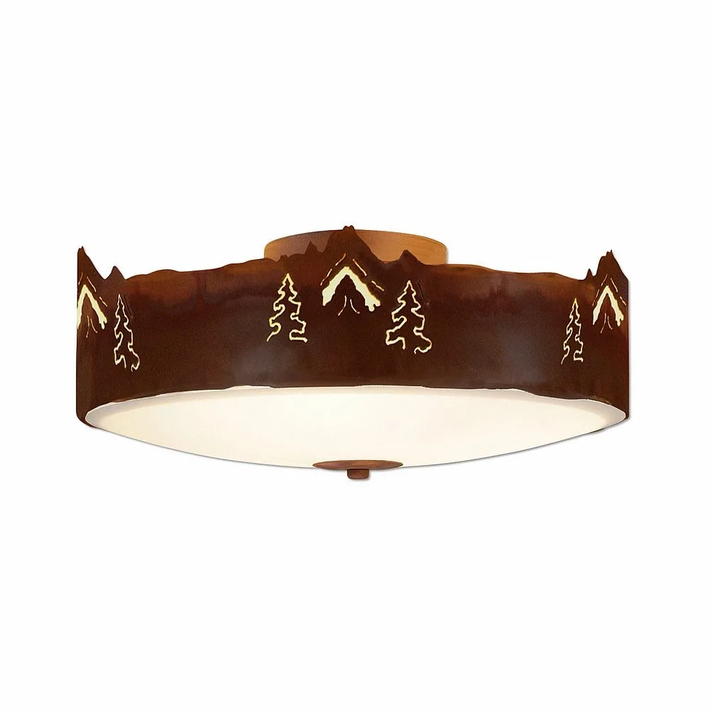 Ridgemont-Mountain-Pine Cutout Three Light Close-to-Ceiling Light in Rust Patina