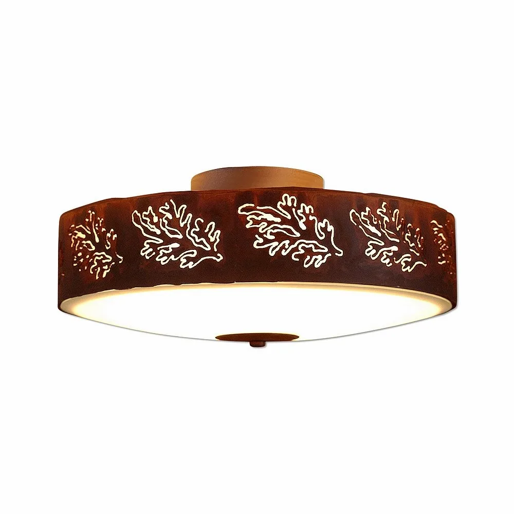 Ridgemont-Cedar Bough Cutout Three Light Close-to-Ceiling Light in Rust Patina