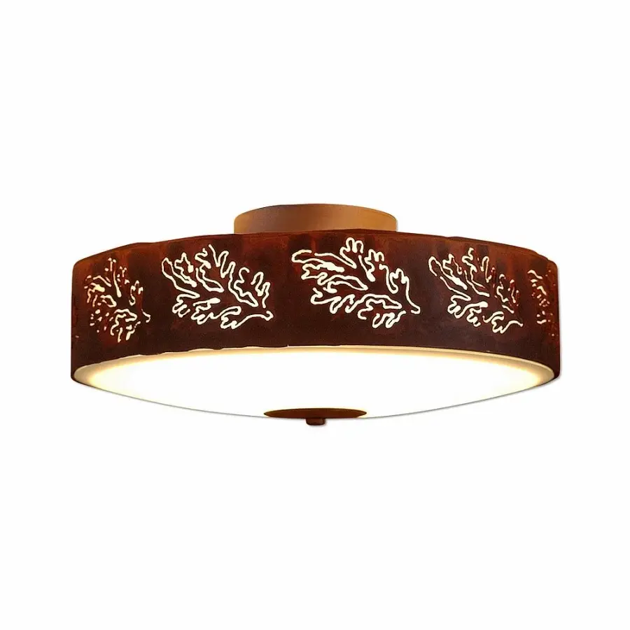 Ridgemont Cedar Bough Cutout Three Light Semi-Flush Mount in Rust Patina