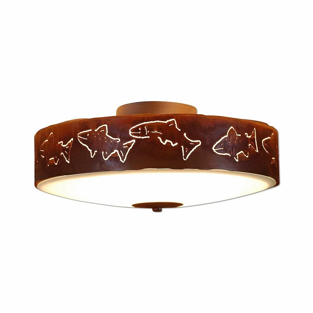 Ridgemont-Fish Cutout Three Light Close-to-Ceiling Light in Rust Patina