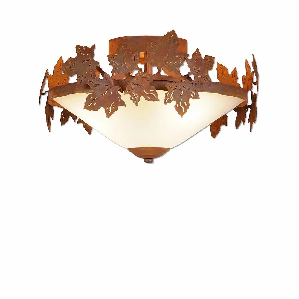 Wisley-Maple Leaf Rust Patina Three Light Semi Flush Mount in Rust Patina