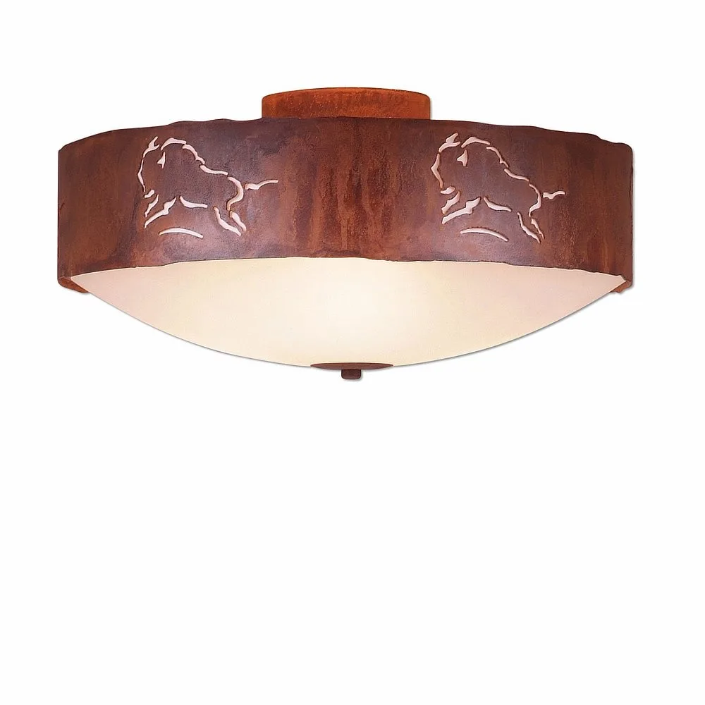 Ridgemont-Bison Three Light Close-to-Ceiling Light in Rust Patina