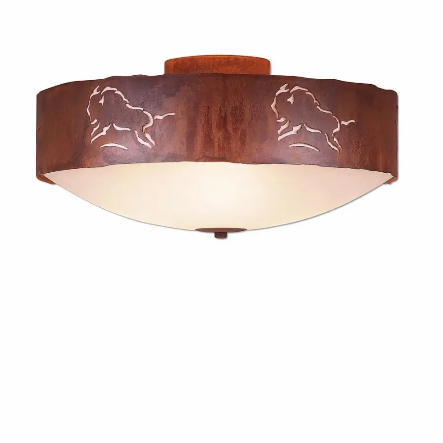 Ridgemont Bison Three Light Semi-Flush Mount in Rust Patina