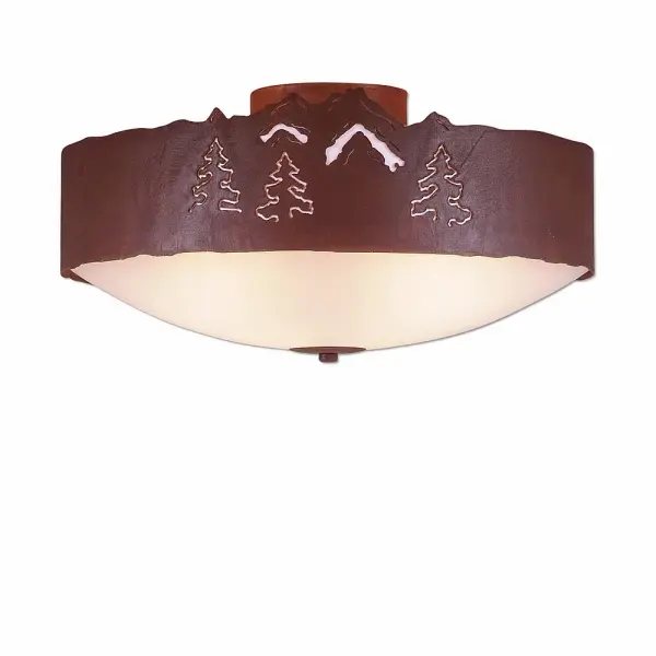 Ridgemont Mountain Pine Cutout Three Light Semi-Flush Mount in Rust Patina