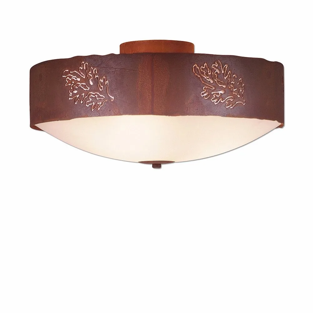 Ridgemont-Cedar Bough Cutout Three Light Close-to-Ceiling Light in Rust Patina
