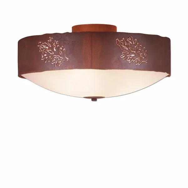 Ridgemont Cedar Bough Cutout Three Light Semi-Flush Mount in Rust Patina