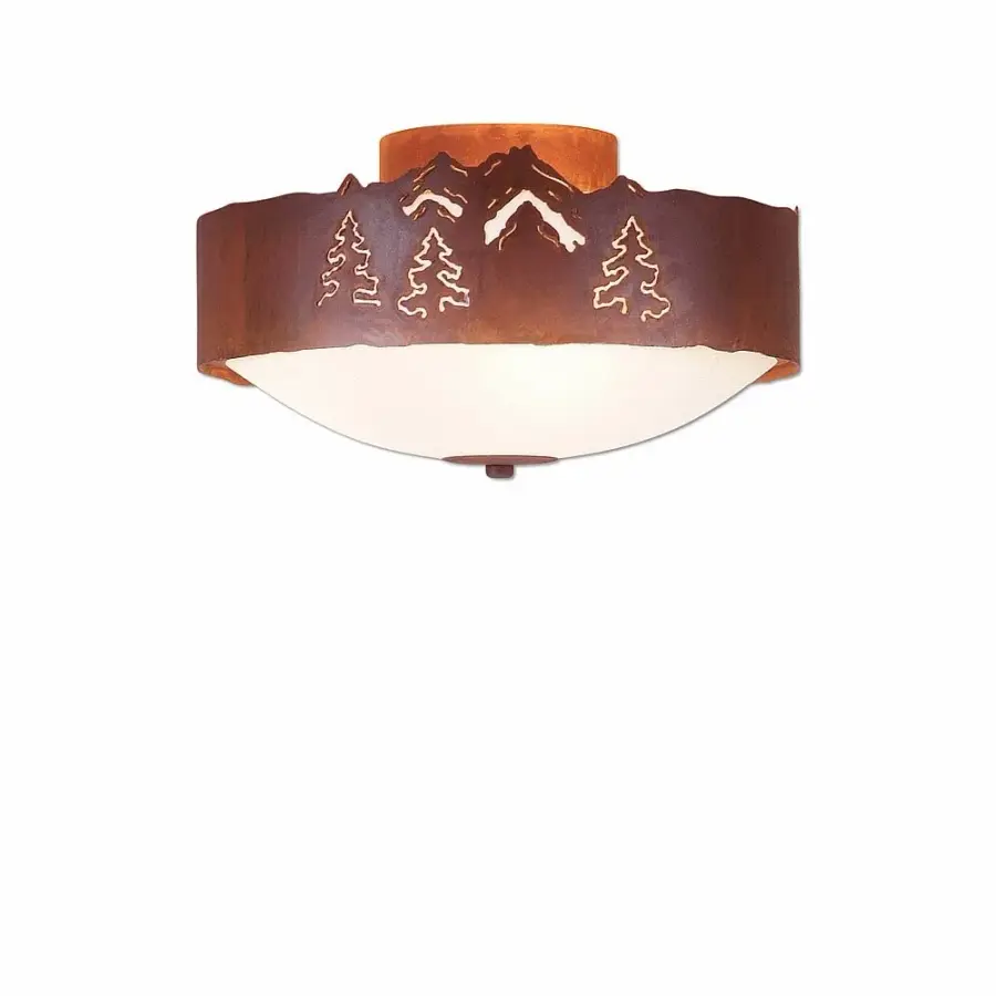 Ridgemont Mountain Pine Cutout Three Light Semi-Flush Mount in Rust Patina