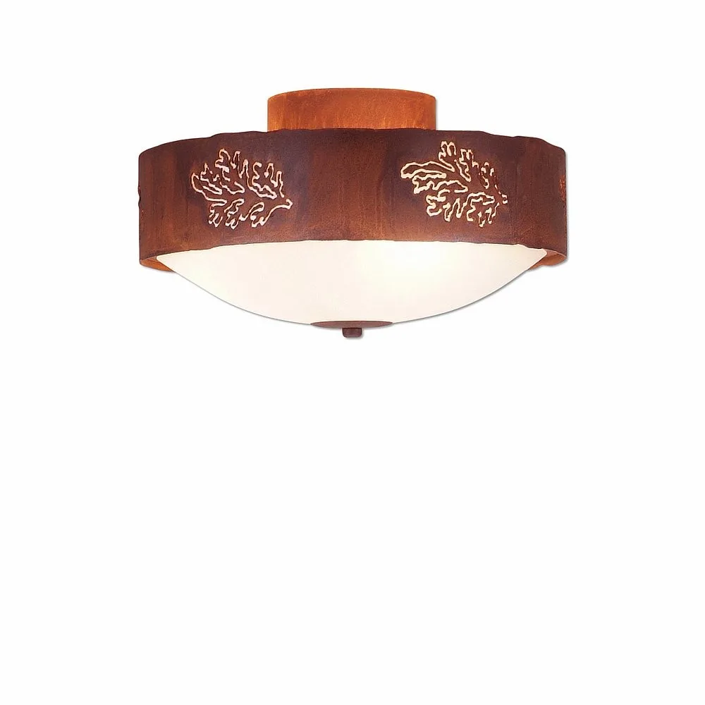 Ridgemont-Cedar Bough Cutout Three Light Close-to-Ceiling Light in Rust Patina