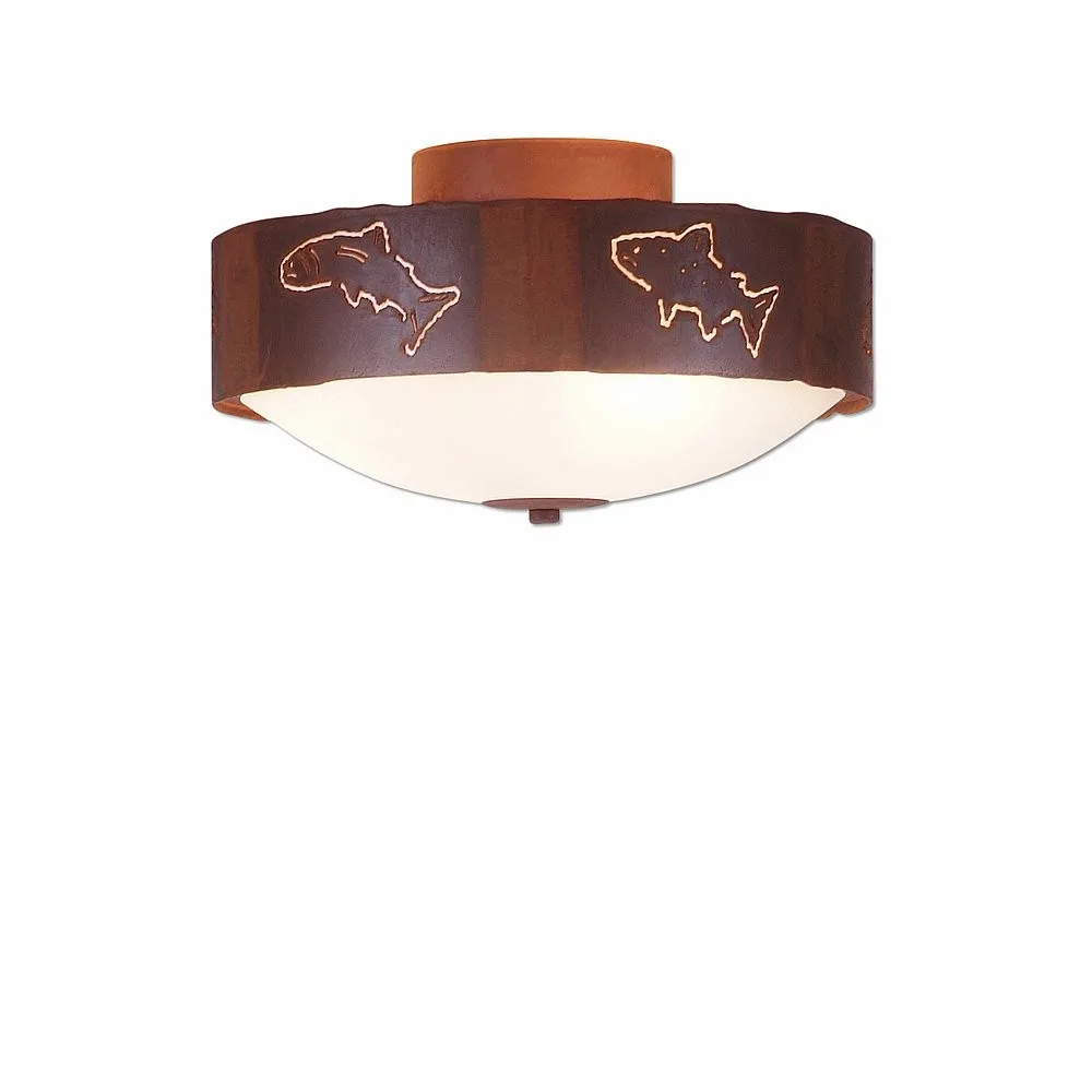 Ridgemont-Fish Cutout Three Light Close-to-Ceiling Light in Rust Patina