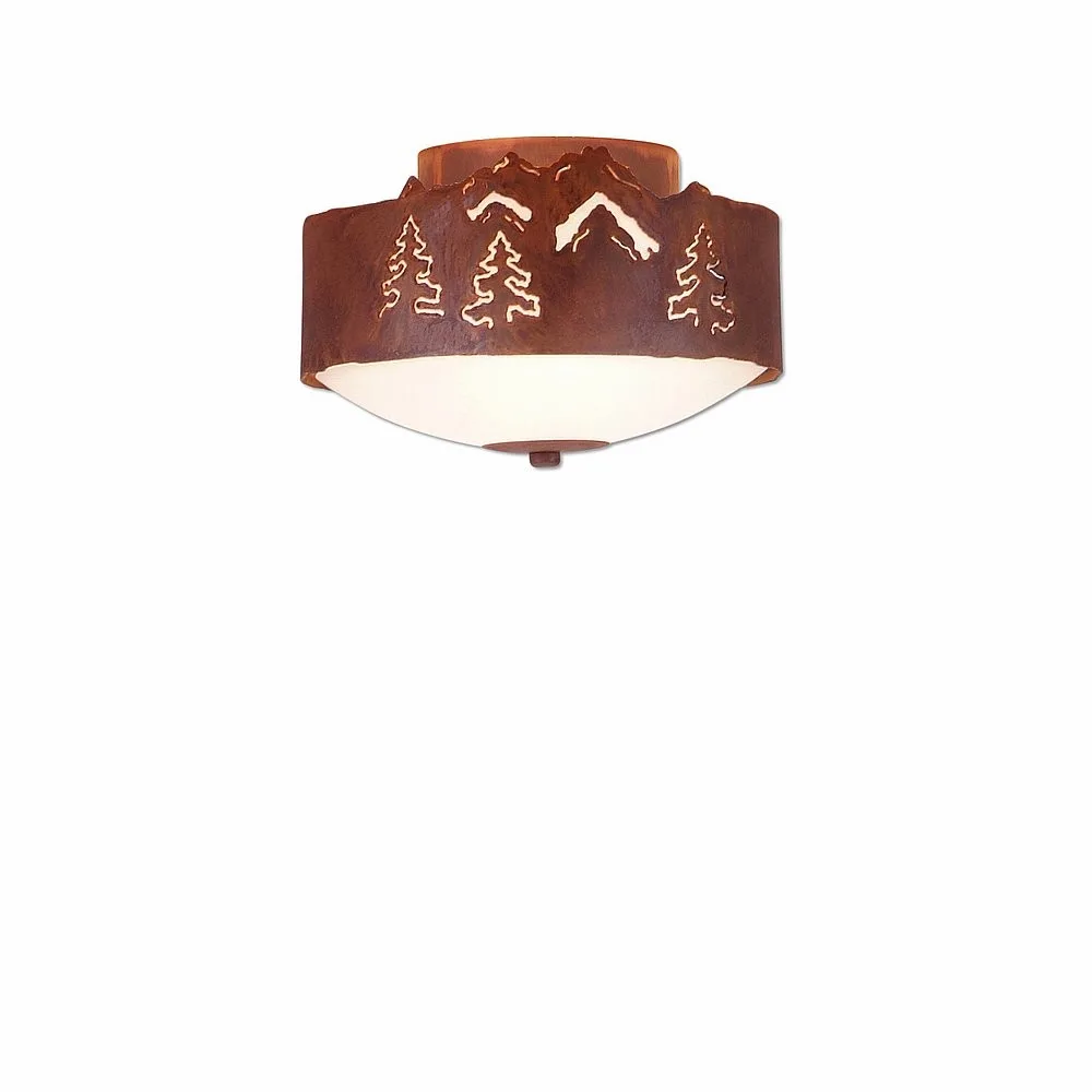 Ridgemont-Mountain-Pine Cutout Two Light Close-to-Ceiling Light in Rust Patina