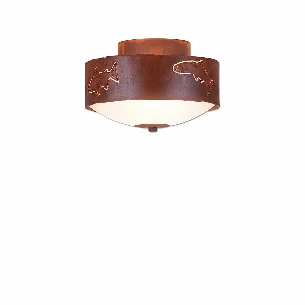 Ridgemont-Fish Cutout Two Light Close-to-Ceiling Light in Rust Patina