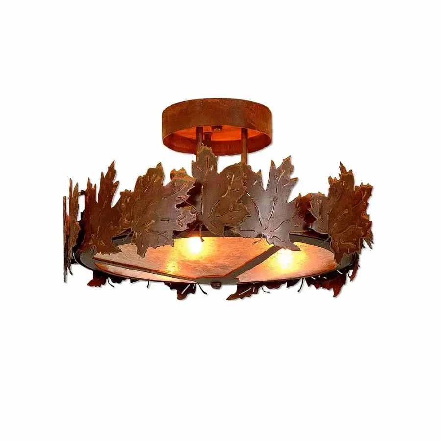Crestline Maple Leaf Three Light Semi-Flush Mount in Rust Patina