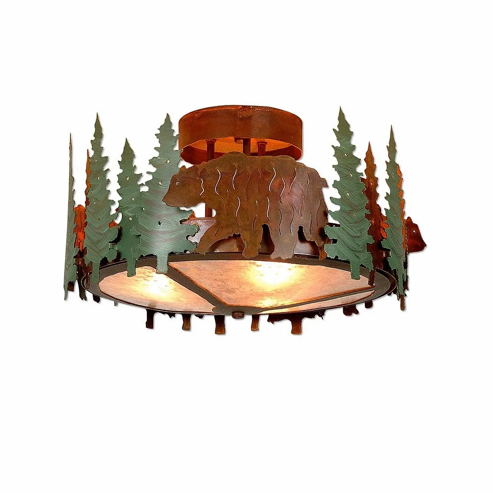 Crestline-Bear Three Light Semi-Flush Mount in Pine Green/Rust Patina