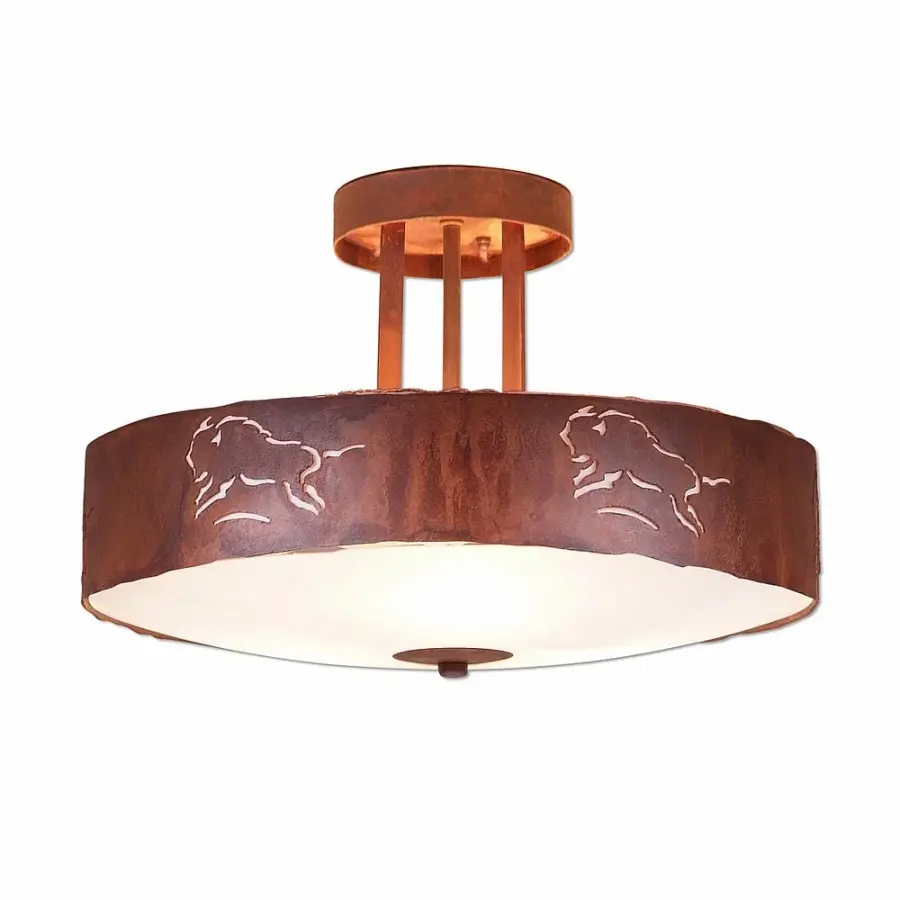 Crestline Bison Three Light Semi-Flush Mount in Rust Patina