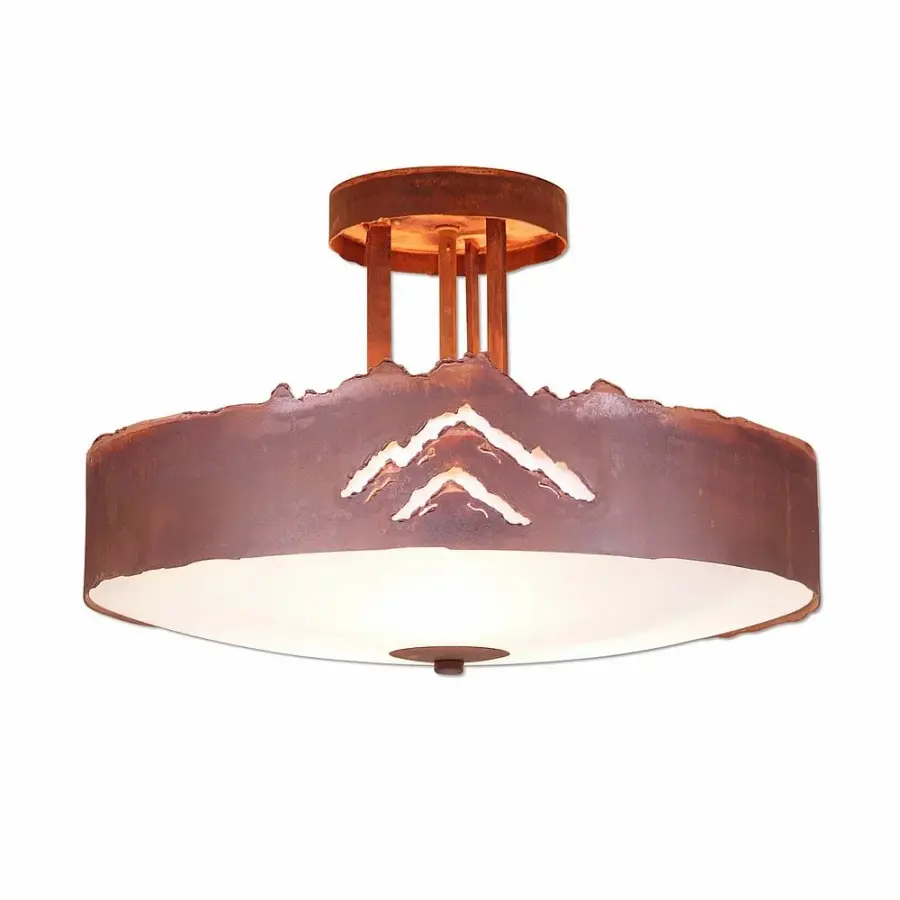 Crestline Mountain Cutout Semi-Flush Mount in Rust Patina