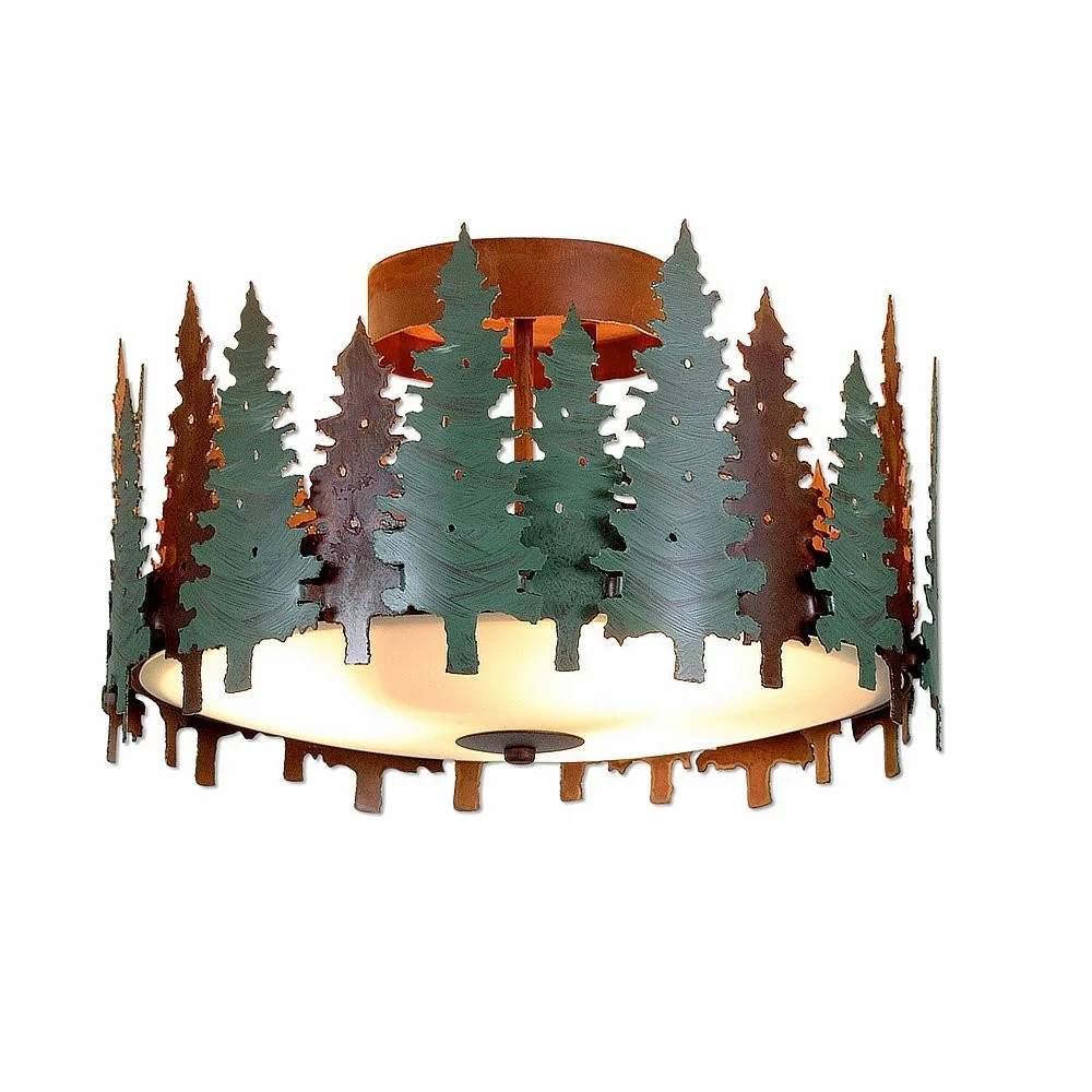 Crestline-Pine Tree Three Light Semi-Flush Mount in Pine Green/Rust Patina
