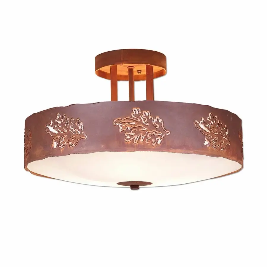 Crestline Cedar Bough Cutout Semi-Flush Mount in Rust Patina