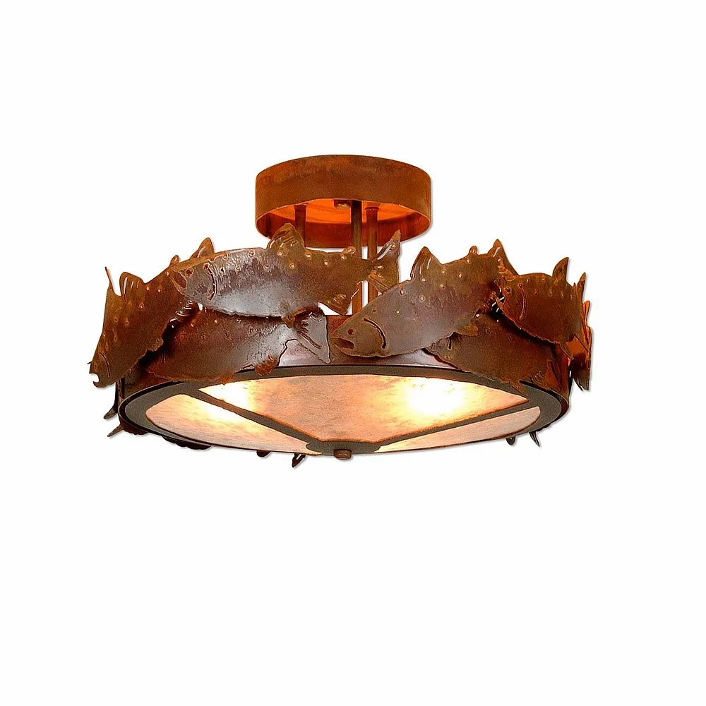 Crestline-Salmon Three Light Semi-Flush Mount in Rust Patina