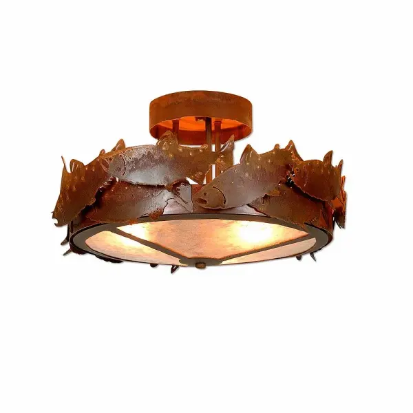 Crestline Salmon Three Light Semi-Flush Mount in Rust Patina