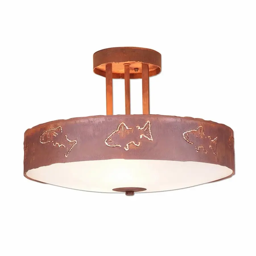 Crestline Fish Cutout Semi-Flush Mount in Rust Patina