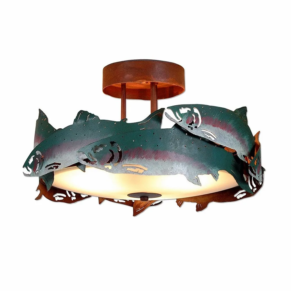 Crestline-Trout Three Light Semi-Flush Mount in Fish/Rust Patina