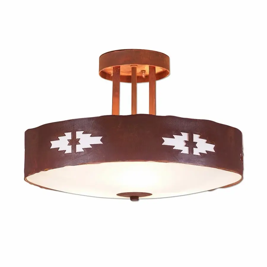 Crestline-Pueblo Three Light Semi-Flush Mount in Rust Patina