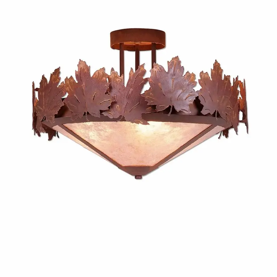 Crestline Maple Leaf Three Light Semi-Flush Mount in Rust Patina
