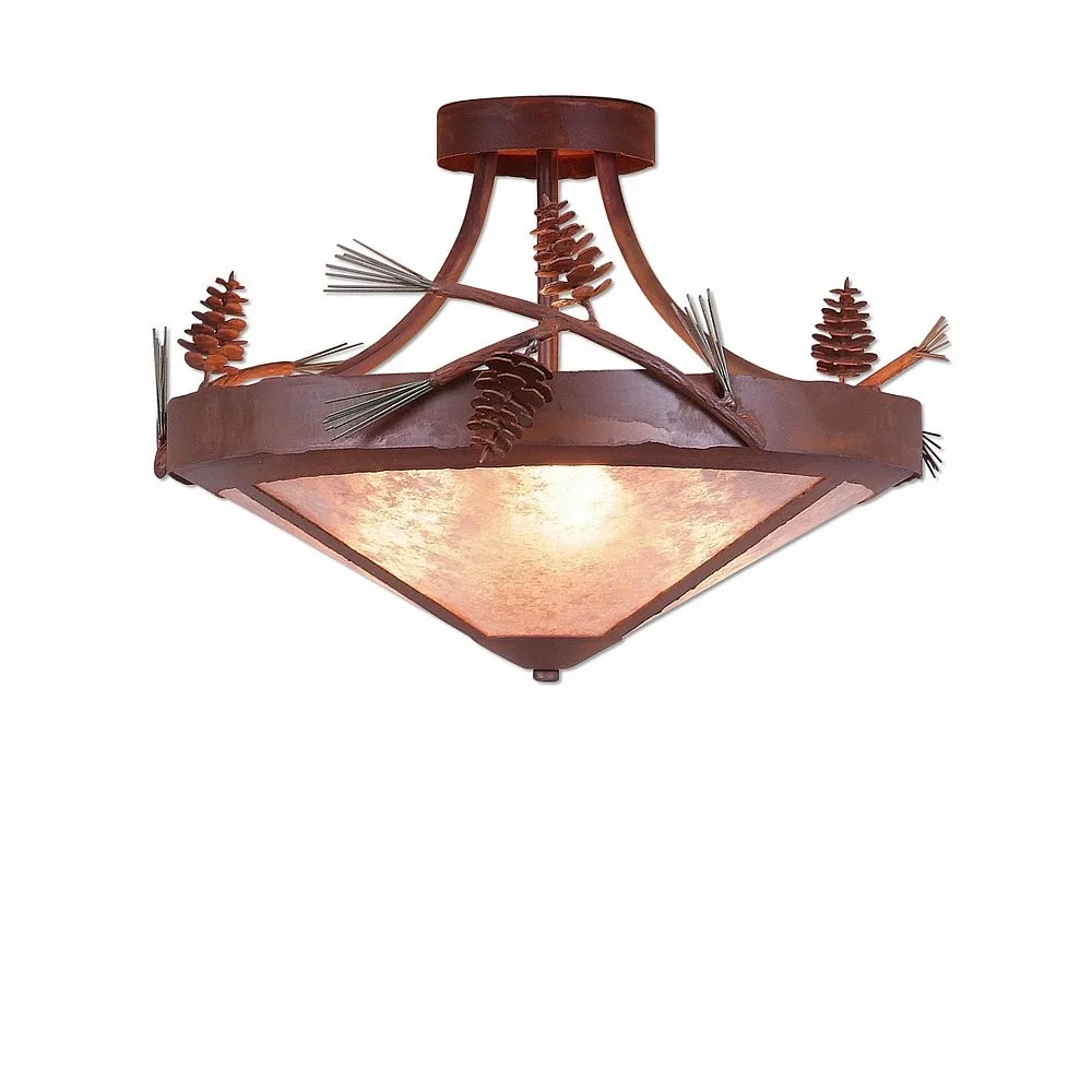 Crestline-Pine Cone Three Light Semi-Flush Mount in Pine Green/Rust Patina