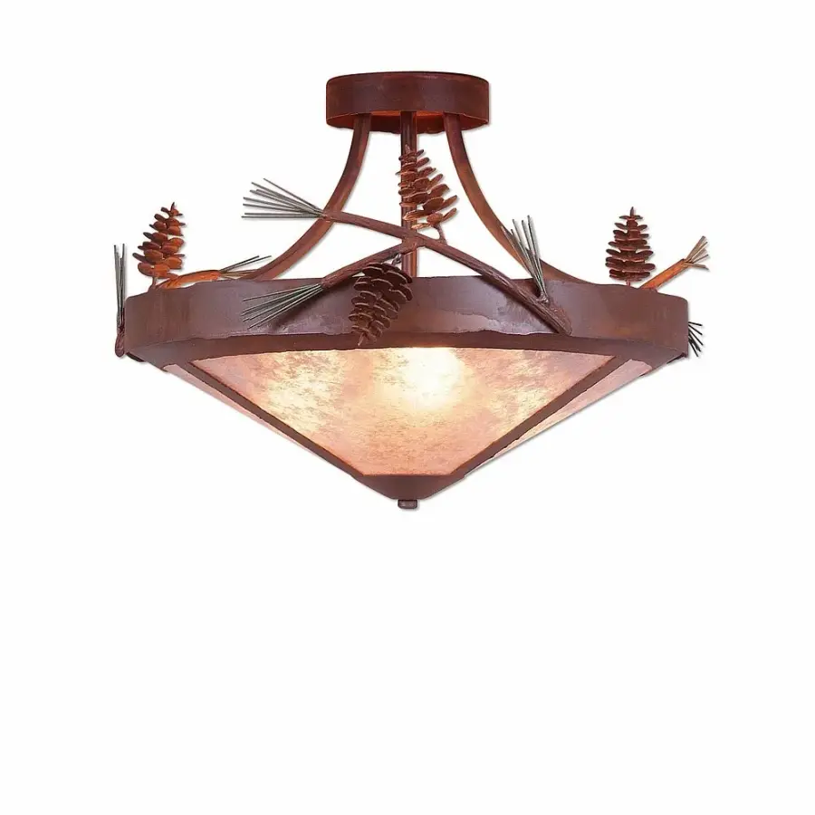 Crestline Pine Cone Three Light Semi-Flush Mount in Pine Green/Rust Patina