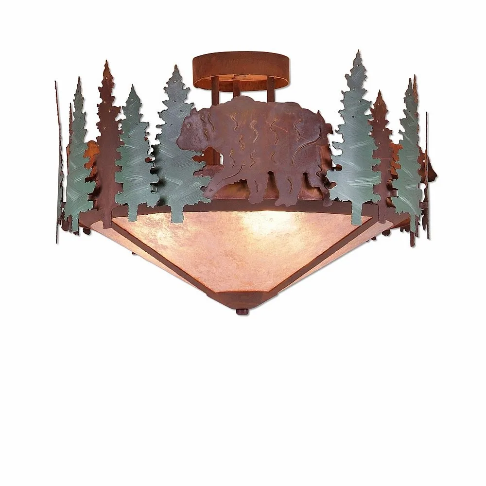Crestline-Bear Three Light Semi-Flush Mount in Pine Green/Rust Patina