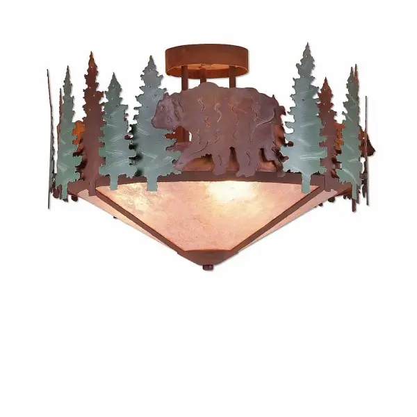 Crestline Bear Three Light Semi-Flush Mount in Pine Green/Rust Patina